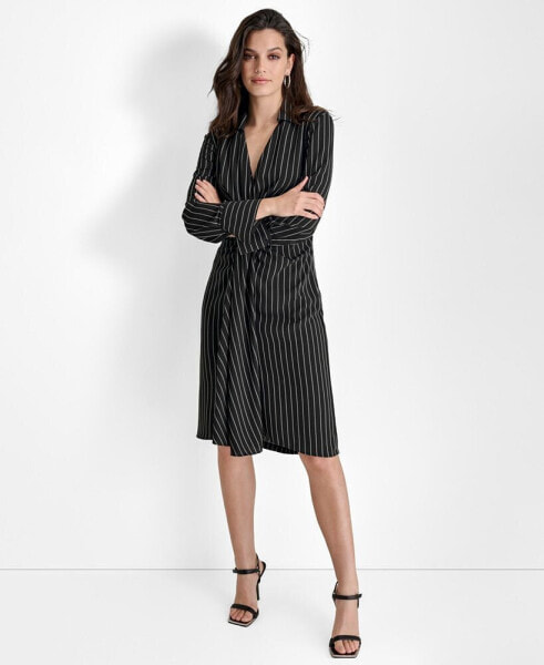 Women's Striped Twist-Front Collared Dress