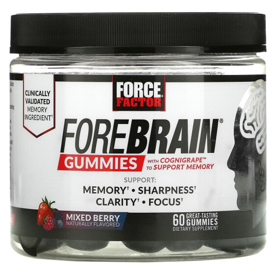 Витамины для улучшения памяти Force Factor Forebrain Жевательные мишки, Микс ягод, 60 шт.