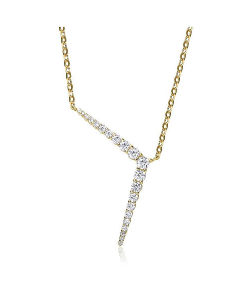 14k Yellow Gold Plated with Cubic Zirconia Solar Chevron Necklace in Sterling Silver