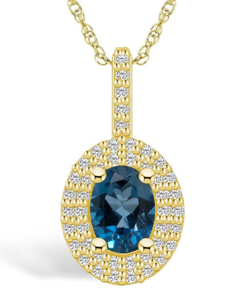 London Blue Topaz (1-5/8 Ct. T.W.) and Diamond (1/2 Ct. T.W.) Halo Pendant Necklace in 14K Yellow Gold
