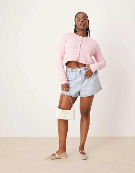 ASOS DESIGN Curve pull on denim short in lightwash blue