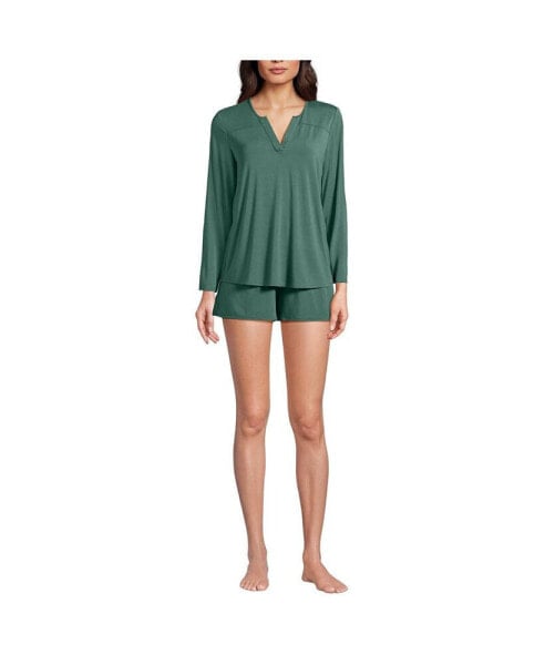 Women's Cooling 2 Piece Pajama Set - Long Sleeve Flowy Shirt and Shorts