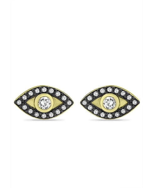 Cubic Zirconia with Black Rhodium Evil Eye Stud Earrings, 18K Gold over Silver
