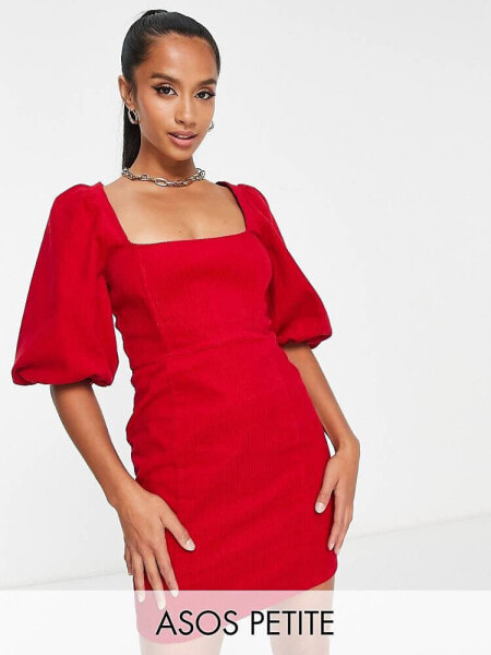 ASOS DESIGN Petite cord corset mini dress in red 