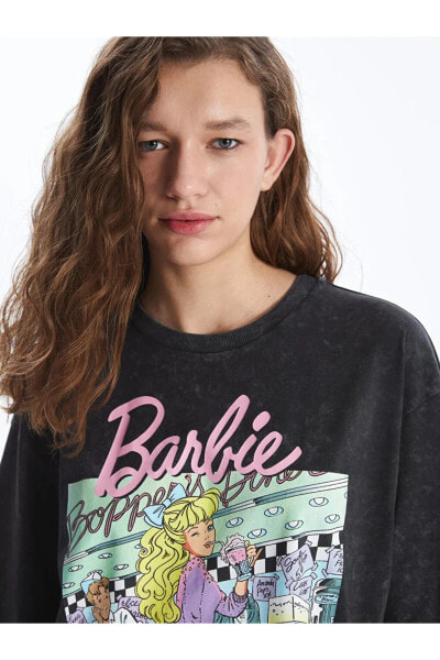 XSIDE Bisiklet Yaka Barbie Baskılı Kısa Kollu Oversize Kadın T-Shirt