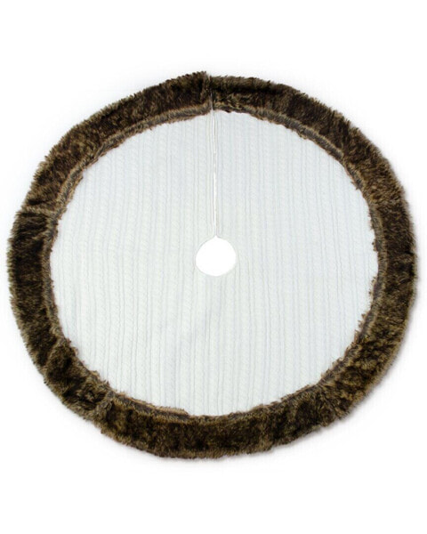 K&K Interiors, Inc. 48In White Cable Knit Tree Skirt With Fur Trim White