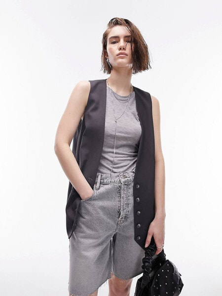 Topshop longline waistcoat in grey