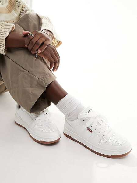 Levi's Drive leather trainer in white with logo and gum sole