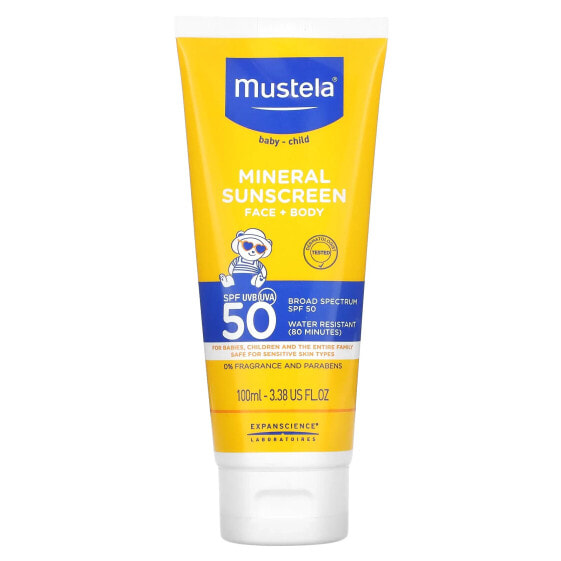 Baby, Mineral Sunscreen, Face + Body, SPF 50, 3.38 fl oz (100 ml)