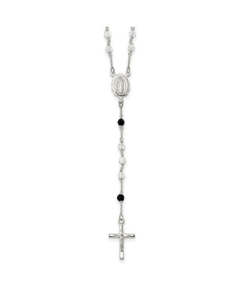 Diamond2Deal sterling Silver Black Crystal Bead Rosary Pendant Necklace 24"