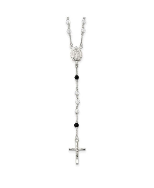 Sterling Silver Black Crystal Bead Rosary Pendant Necklace 24"