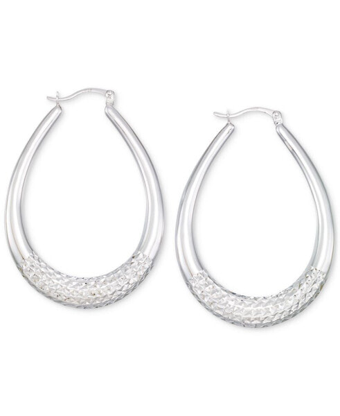 Large Patterned Teardrop Shape Hoop Earrings in 14K White Gold Over Sterling Silver