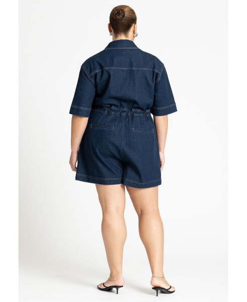 Plus Size Denim Collared Wrap Romper