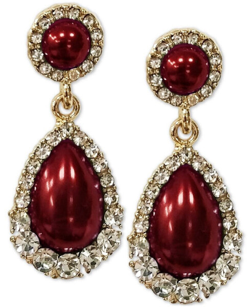 Gold-Tone Crystal & Imitation Pearl Drop Earrings, Created for Macy's