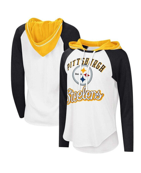 Women's White Pittsburgh Steelers MVP Raglan Hoodie Long Sleeve T-shirt