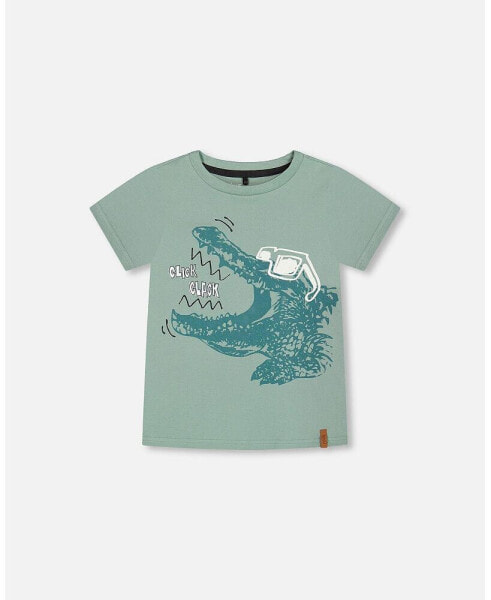 Boy Organic Cotton T-Shirt With Print Sage Green - Child