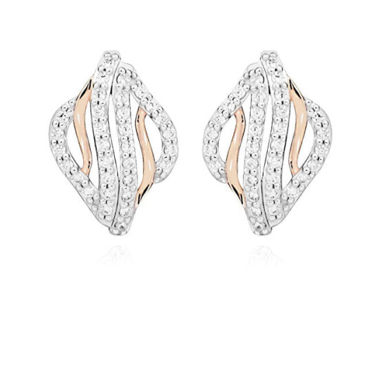 Bicolor silver earrings with zircons E0002149