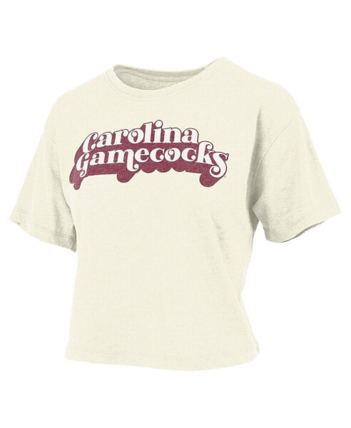 Women's White South Carolina Gamecocks Vintage-Like Easy Team Name Waist-Length T-shirt