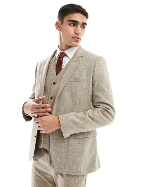 ASOS DESIGN slim suit jacket in wool mix texture in light grey