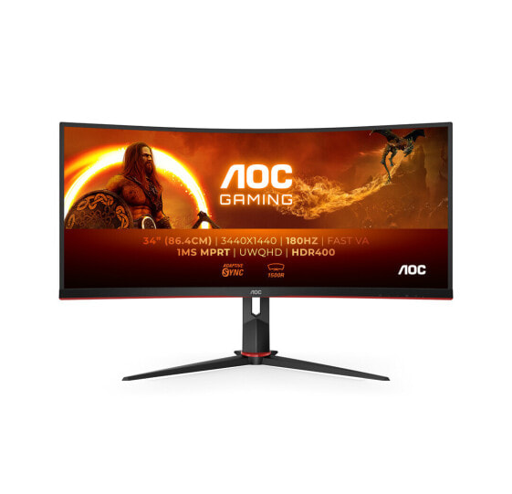 AOC CU34G2XP/BK 32¿ VA Curved Gaming Monitor 3840 x 2160 180Hz 1ms Displayport 2x - 1 ms - DisplayPort