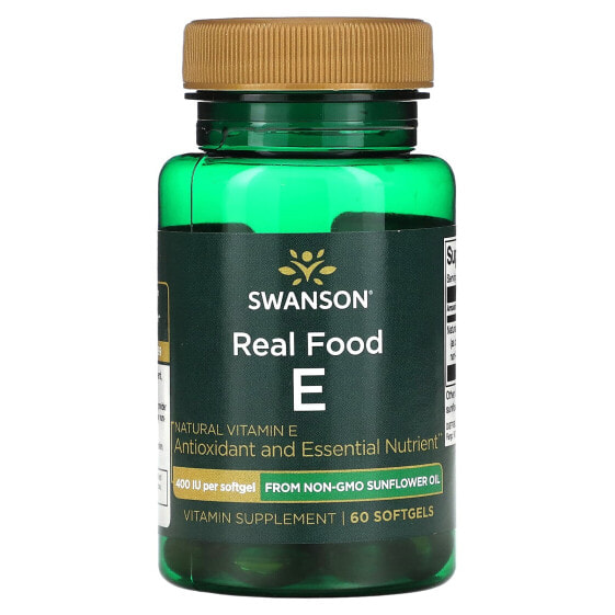 Витамин E натуральный Swanson Real Food E, 400 МЕ, 60 мягких гелей