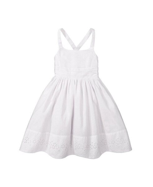 Girls' Sleeveless Special Occasion Sun Dress with Bow Back Detail and Embroidery, Kids