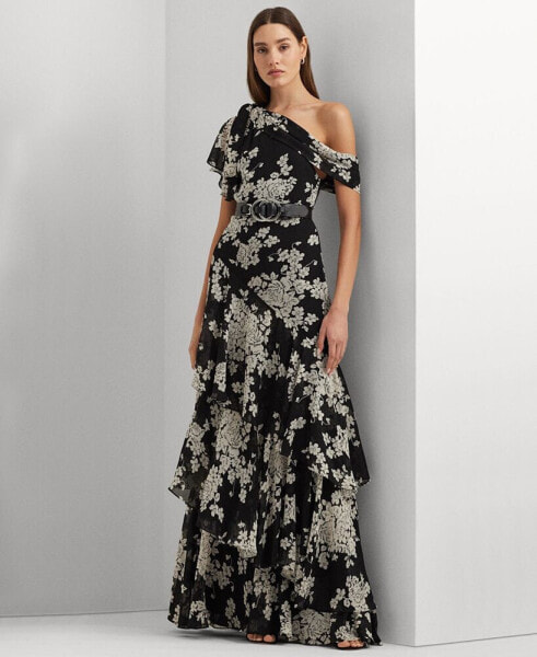 Women's One-Shoulder Floral Gown