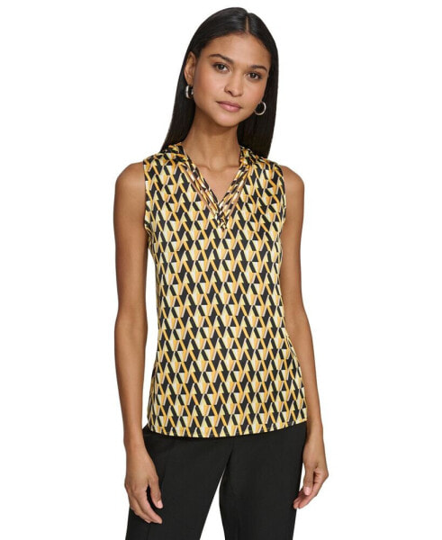 Women's Geo-Print Strappy-Neck Sleeveless Top