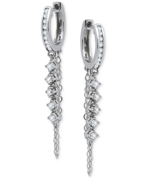 Cubic Zirconia Double Chain Dangle Huggie Hoop Earrings, Created for Macy's