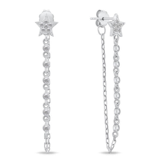 Silver earrings Star with zircons EA834W