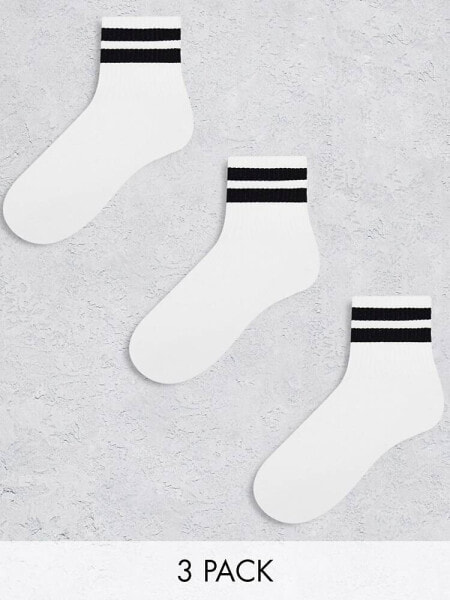 ASOS DESIGN 3 pack terry ankle socks in white with stripes 