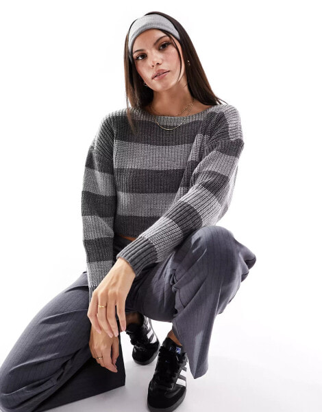 Stradivarius STR slouchy knit jumper in grey stripe