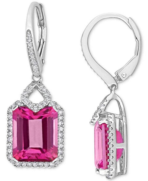 Pink Topaz (11-1/6 ct. t.w.) & Diamond (1/2 ct. t.w.) Leverback Drop Earrings in Sterling Silver