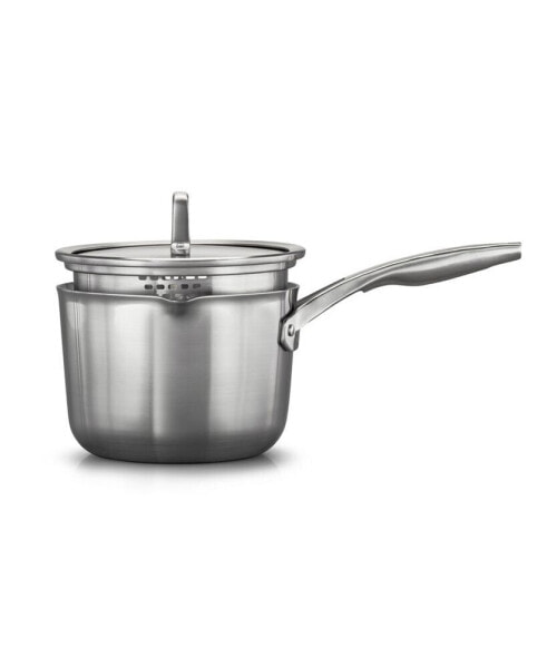 Premier Stainless Steel Cookware, 3.5-Quart Sauce Pan with Pour and Strain Cover