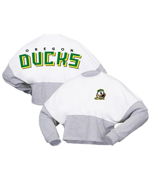 Women's White Oregon Ducks Heather Block Cropped Long Sleeve Jersey T-shirt