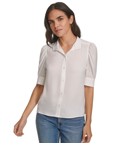 Petite Puff-Sleeve Button-Front Shirt