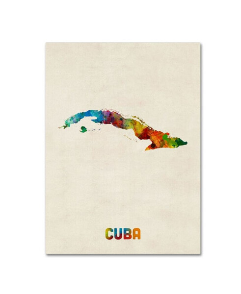 Michael Tompsett 'Cuba Watercolor Map' Canvas Art - 14" x 19"