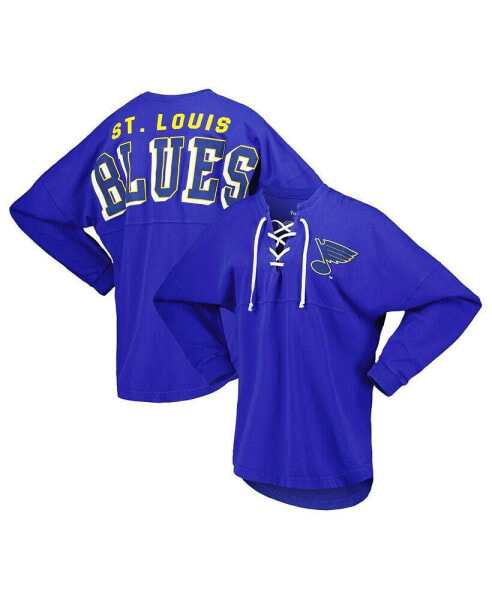 Women's Blue St. Louis Blues Spirit Lace-Up V-Neck Long Sleeve Jersey T-shirt