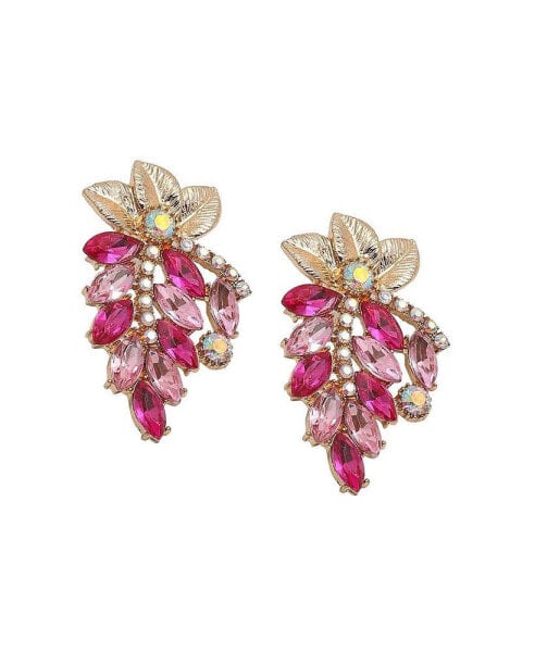 Women's Pink Embellished Foliage Drop Earrings
