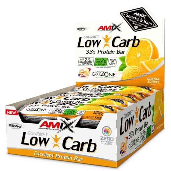 AMIX Low Carb 33% 60g Protein Bars Box Orange Sorbet 15 Units