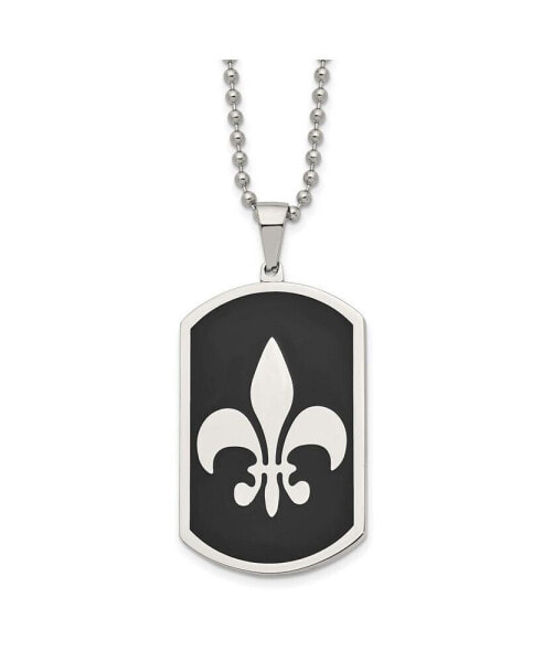 Black IP-plated Fleur de lis Dog Tag Ball Chain Necklace