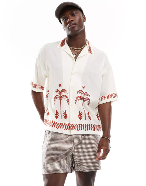 Pull&Bear palm embroidered shirt in white