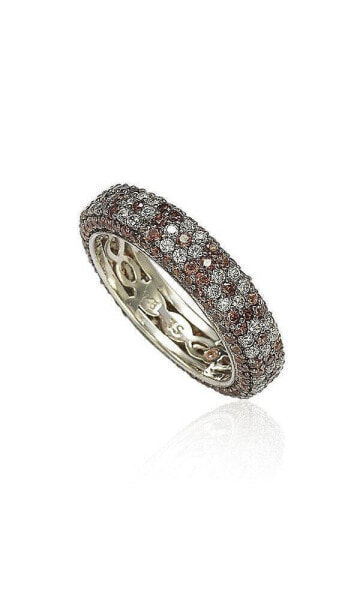 Suzy Levian Sterling Silver Cubic Zirconia Brown Flower Eternity Band