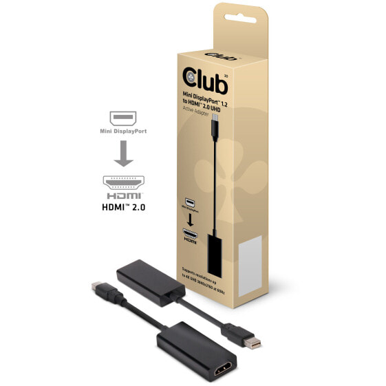 Club 3D Mini Displayport™ 1.2 to HDMI™ 2.0 UHD Active Adapter - Mini DisplayPort 1.2 - HDMI 2.0 - 0.15 m - Black