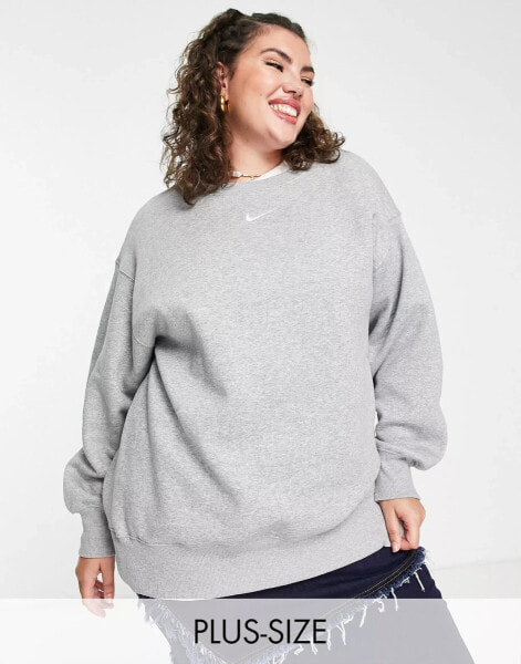 Nike Plus mini swoosh oversized crew sweatshirt in grey and sail