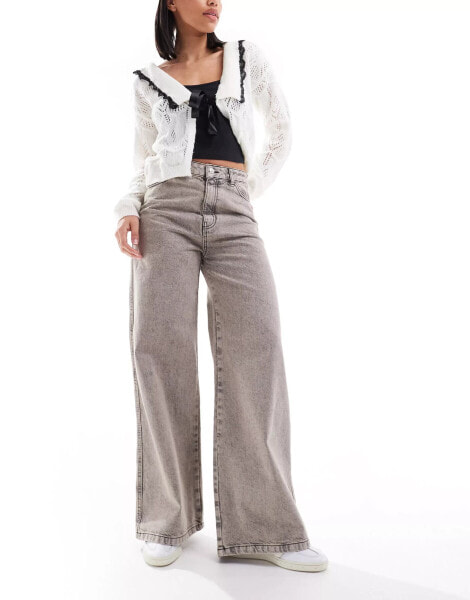 Pimkie acid wash wide leg jeans in grey wash