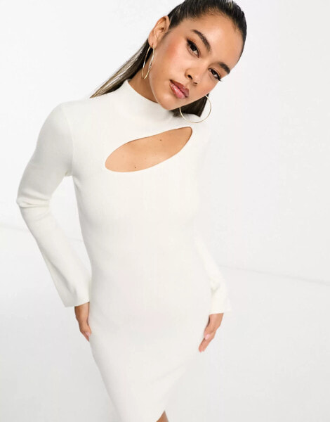 Pretty Lavish cut out knit mini dress in cream