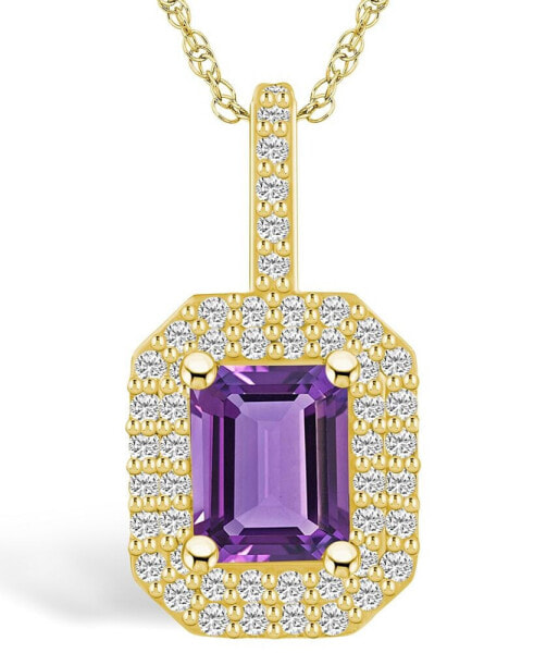 Macy's amethyst (1-5/8 Ct. T.W.) and Diamond (1/2 Ct. T.W.) Halo Pendant Necklace in 14K Yellow Gold