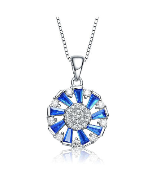 Sterling Silver Round and Baguette colored Cubic Zirconia Wreath Pendant Necklace