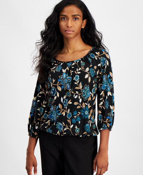 Petite Floral-Print 3/4-Sleeve Top